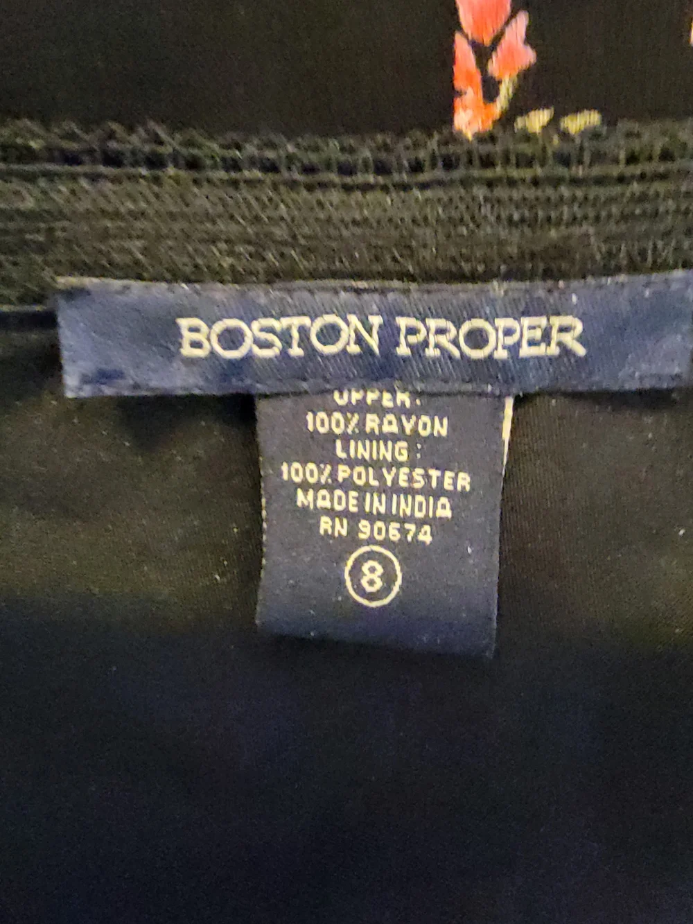 Boston Proper Black Skirt with Pink Rose Floral Print Size 8 EUC